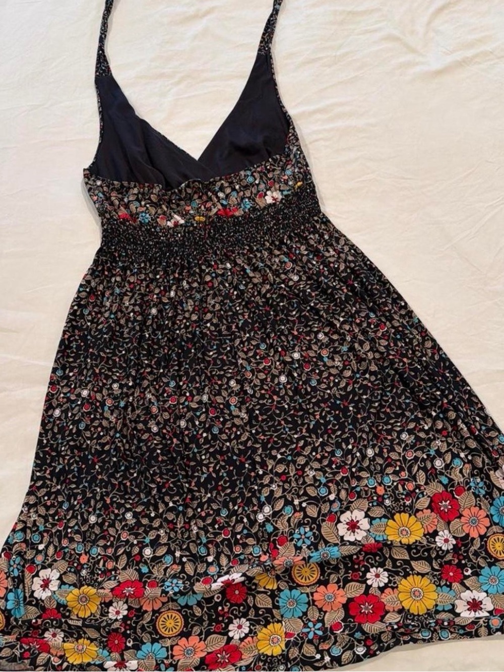 Wet Seal Black Halter-Back Floral Midi Dress with Multicolor Border - Picture 4 of 5